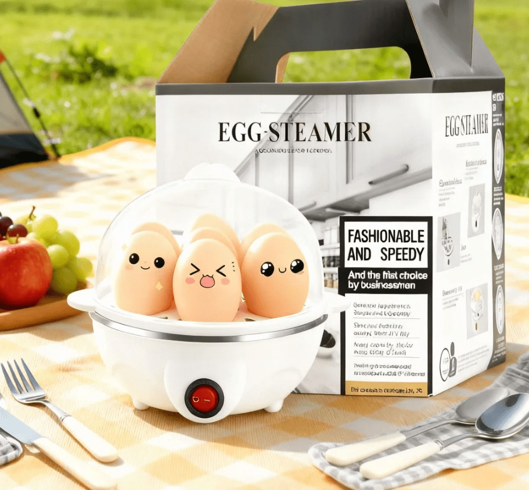 1-Person Mini Egg Cooker Automatic Power off Multi-Functional Steamed Egg Boiled Egg Maker for Breakfast Home Kitchen Appliance