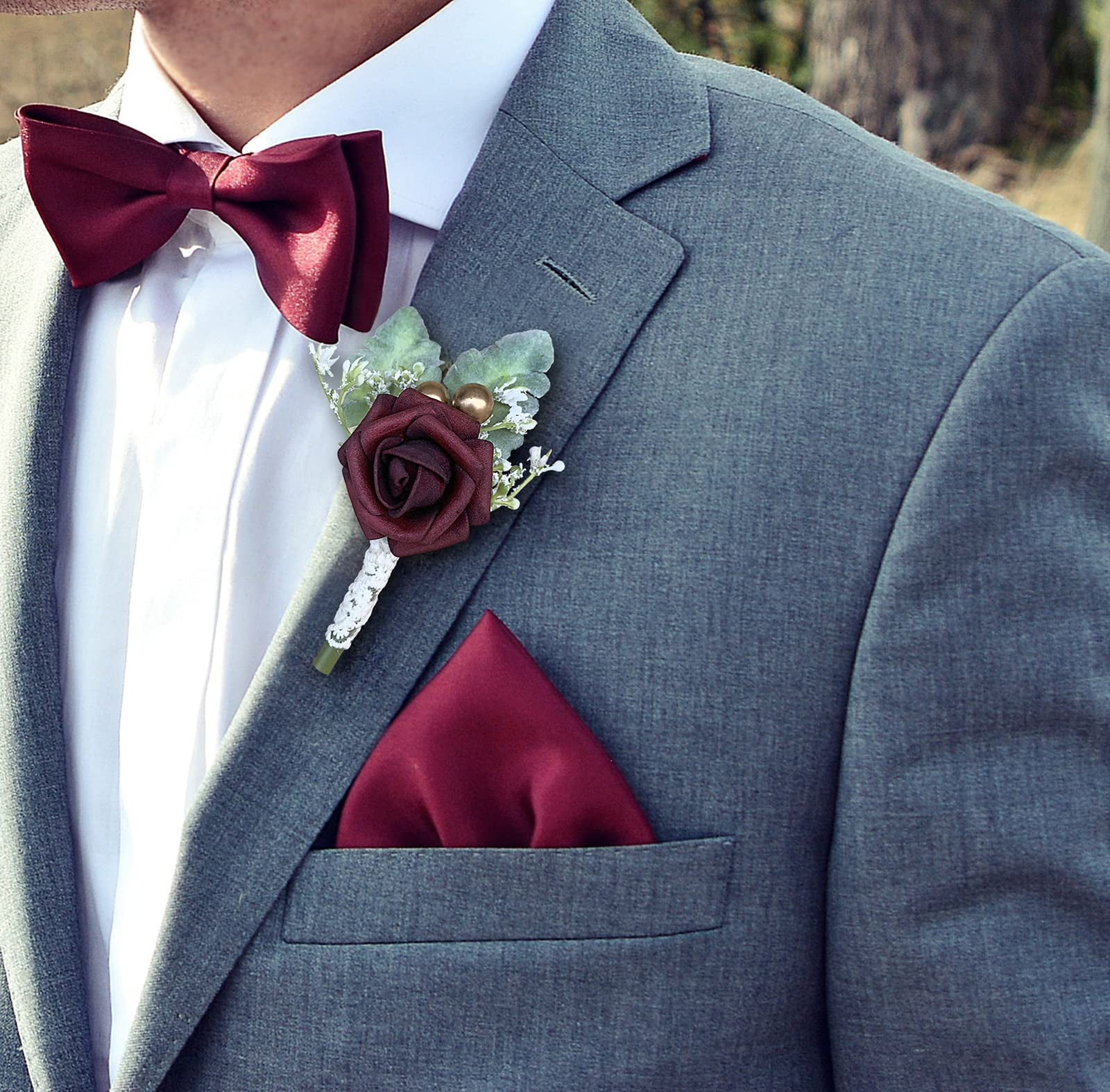 Burgundy Boutonniere For Men Wedding With Pins Groom And - Temu