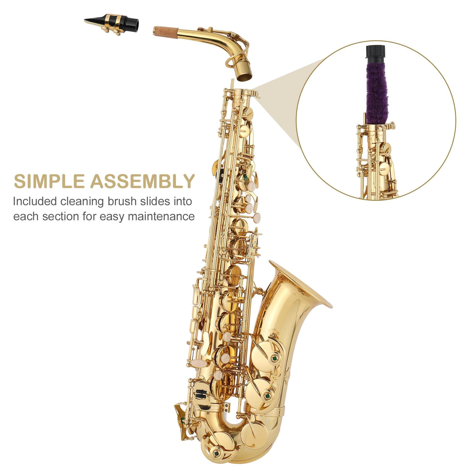 UBesGoo Professional Alto Drop E Saxophone Sax Gold w/ Case Mouthpiece & Accessories