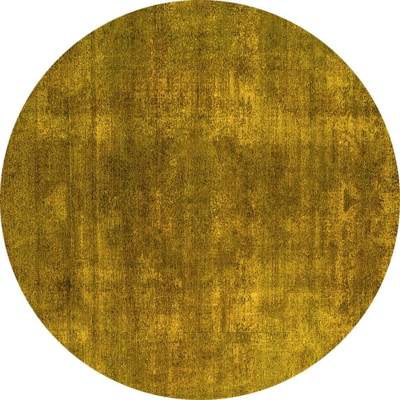 Ahgly Company Machine Washable Indoor Round Oriental Yellow Industrial Area Rugs, 4' Round