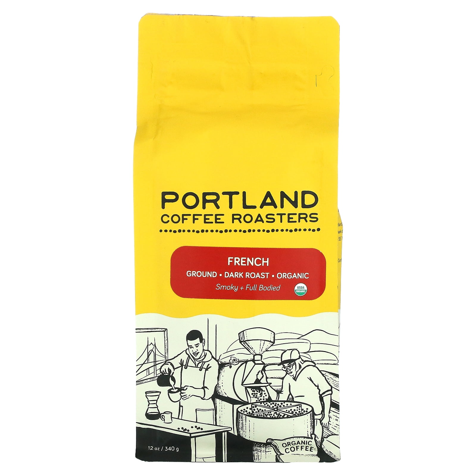 Organic Coffee, Ground, Dark Roast, French, 12 oz (340 g), Portland Coffee Roasters