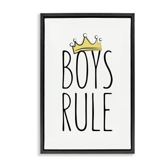 Stupell Industries Boys Rule with Crown Text & Numbers Painting Black Floater Framed Canvas Art Print Wall Art, 17 x 25