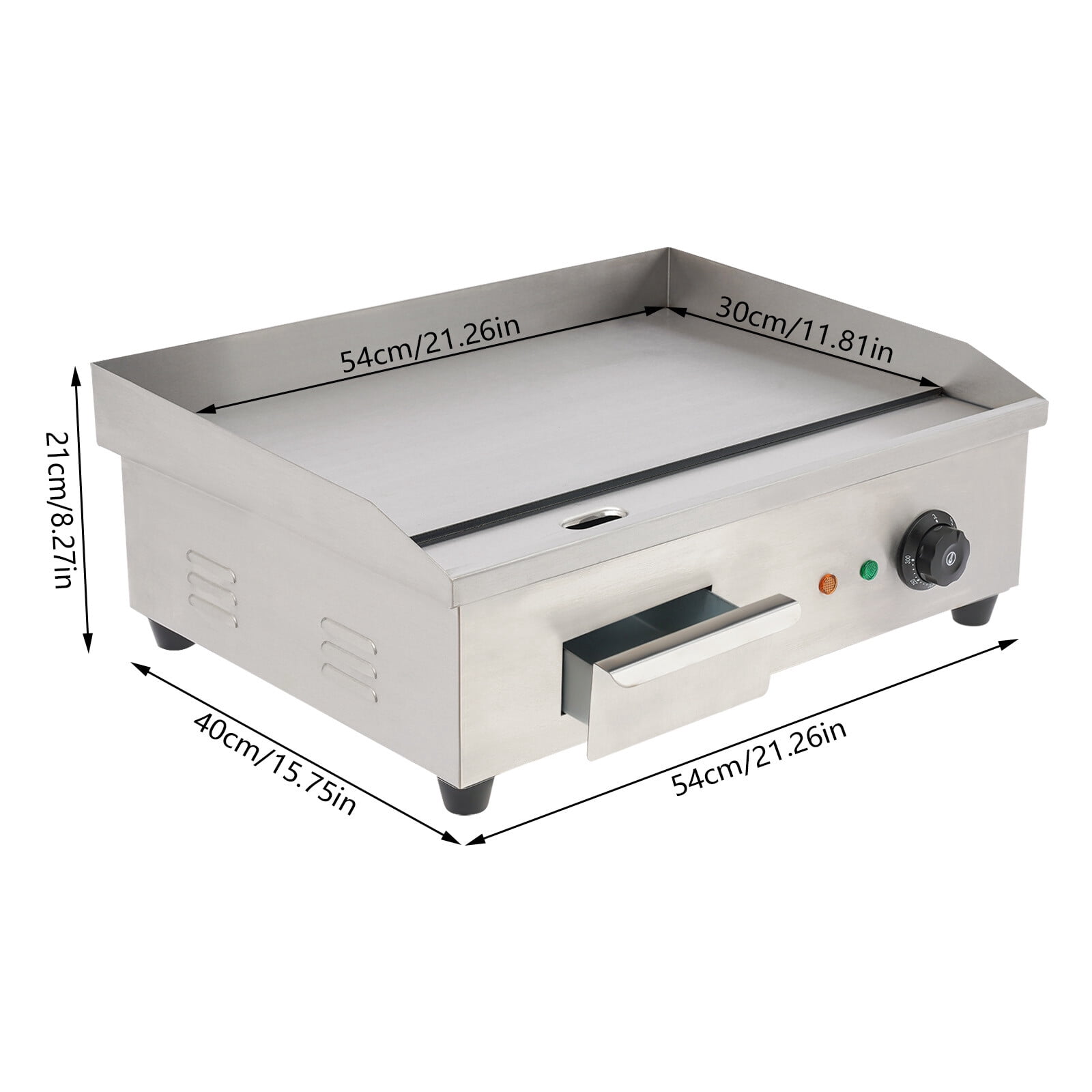 110V 3000W Commercial Electric Countertop Griddle Flat Top Grill Hot Plate BBQ 201 Stainless Steel Adjustment Temperature 50-300℃ 21.25*15.74*8.26inch for Restaurants, Snack Bars, Canteens