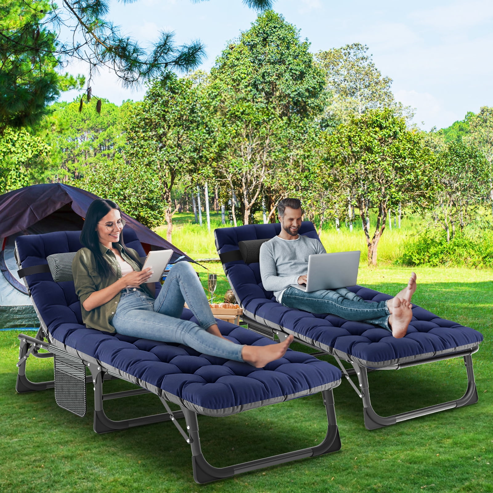 MOPHOTO Set of 2 Patio Lounge Chairs, Folding Chaise Lounge Chair 5