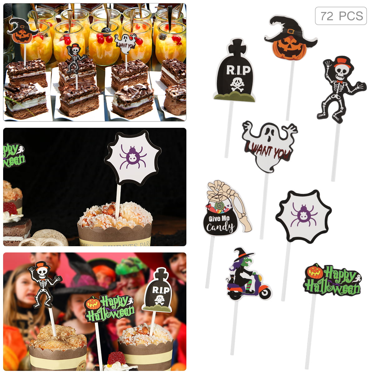 20 HAPPY HALLOWEEN CUPCAKE FLAGS Party Pick Food Flag Topper Decoration