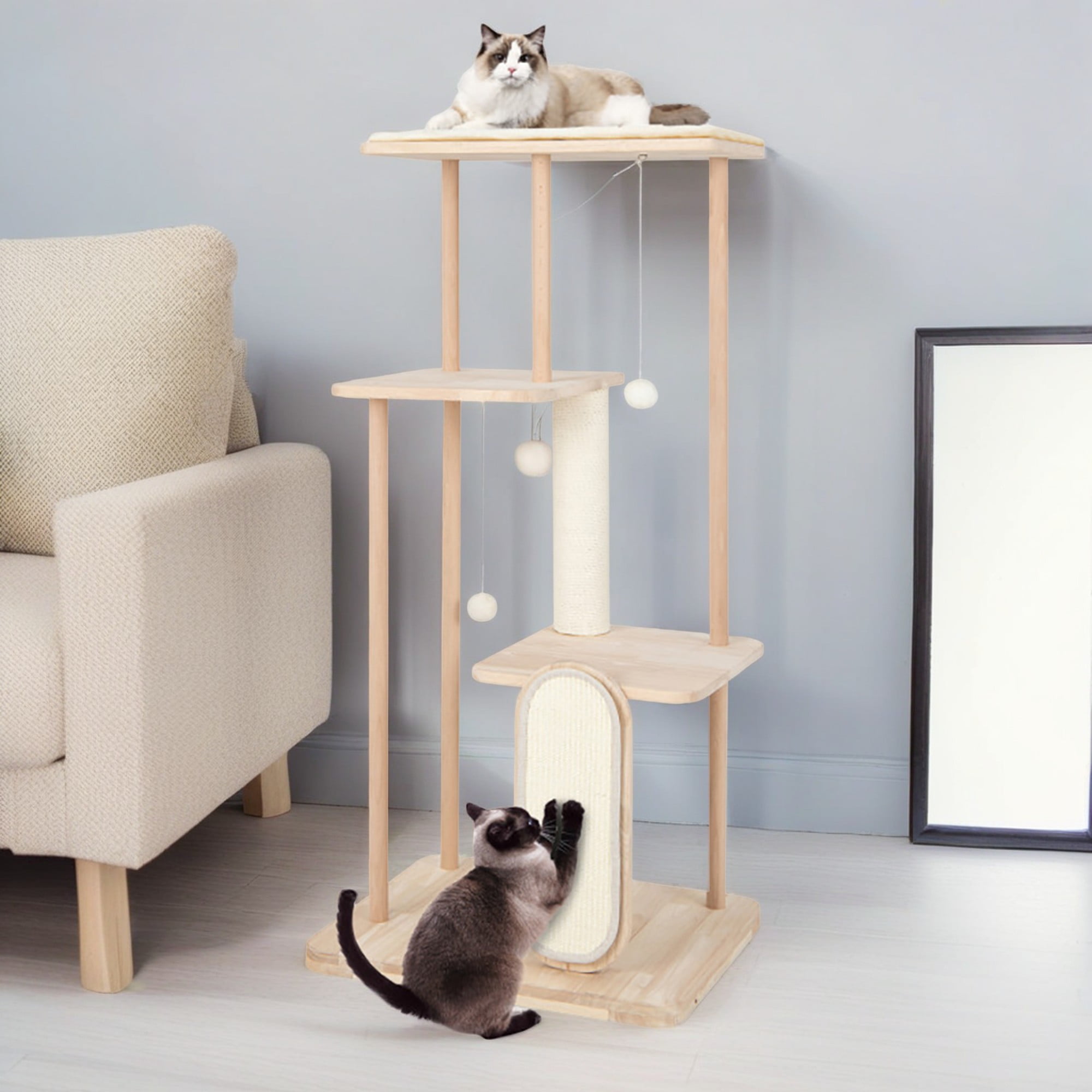 Pefilos 50" Wood Cat Tree Tower for Indoor Cats, Multi-Level Cat Condo with Scratching Board and Posts, Removable Soft Mat, Beige Pefilos 50" Wood Cat Tree Tower for Indoor Cats, Multi-Level Cat Condo with Scratching Board and Posts, Removable Soft Mat, Beige