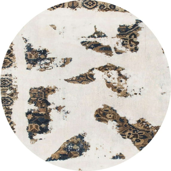 Ahgly Company Machine Washable Indoor Round Abstract White Chocolate Beige Area Rugs, 4' Round