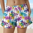 thumbnail image 2 of felwors Women's Palm Tree Print Shorts Elastic Drawstring Waist Summer Beach Vacation Casual Shorts with Pockets (Light Purple, M), 2 of 5