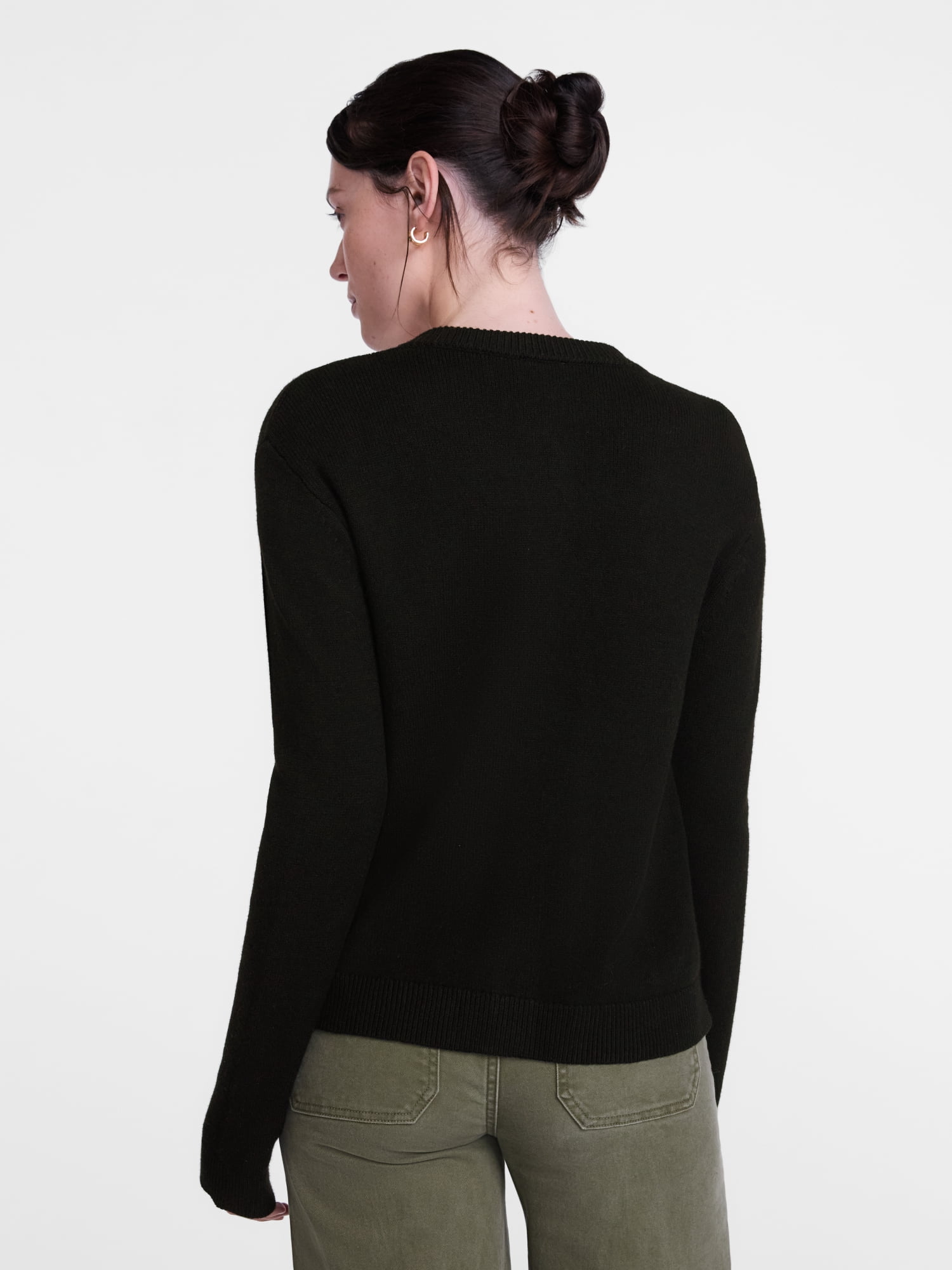 Scenario Women's Crewneck Cardigan with Patch Pockets, Lightweight, Sizes XS-XXXL