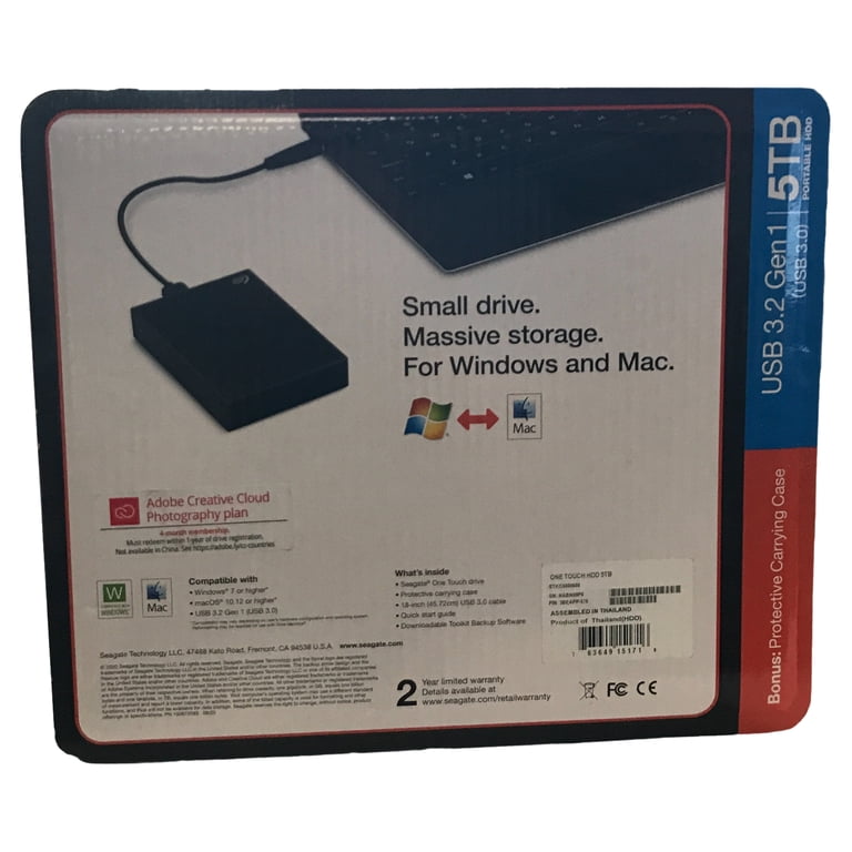 Seagate One Touch 5TB External Hard Drive, USB 3.0, Black