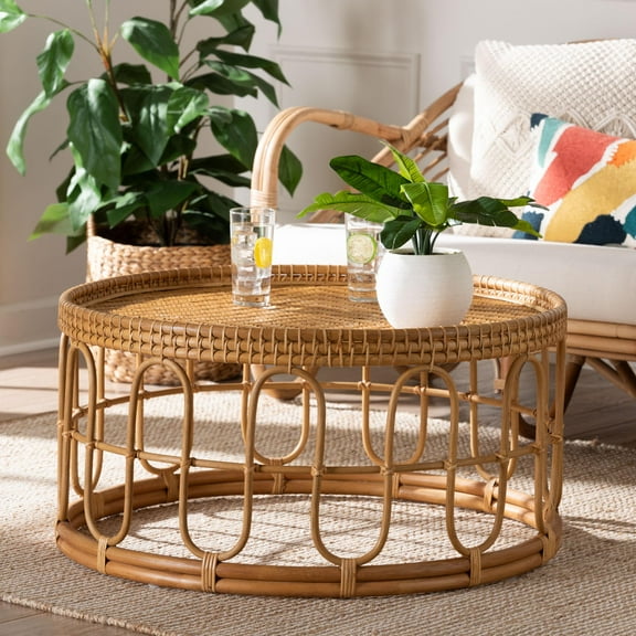 bali & pari Phoenix Rattan BOHO Coffee Tables, Light Honey