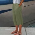 Linen Cropped Pants Women Wide Leg Stretchy High Waist Drawstring