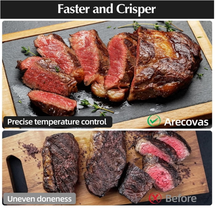Arecovas 4-in-1 Portable Glass Air Fryer, 140–400°F Precise Heat, Max Crisp Technology, 4.2QT & 1.6QT Dual Capacity, Freezer & Dishwasher Safe, Bake, Recrisp, Air Fry