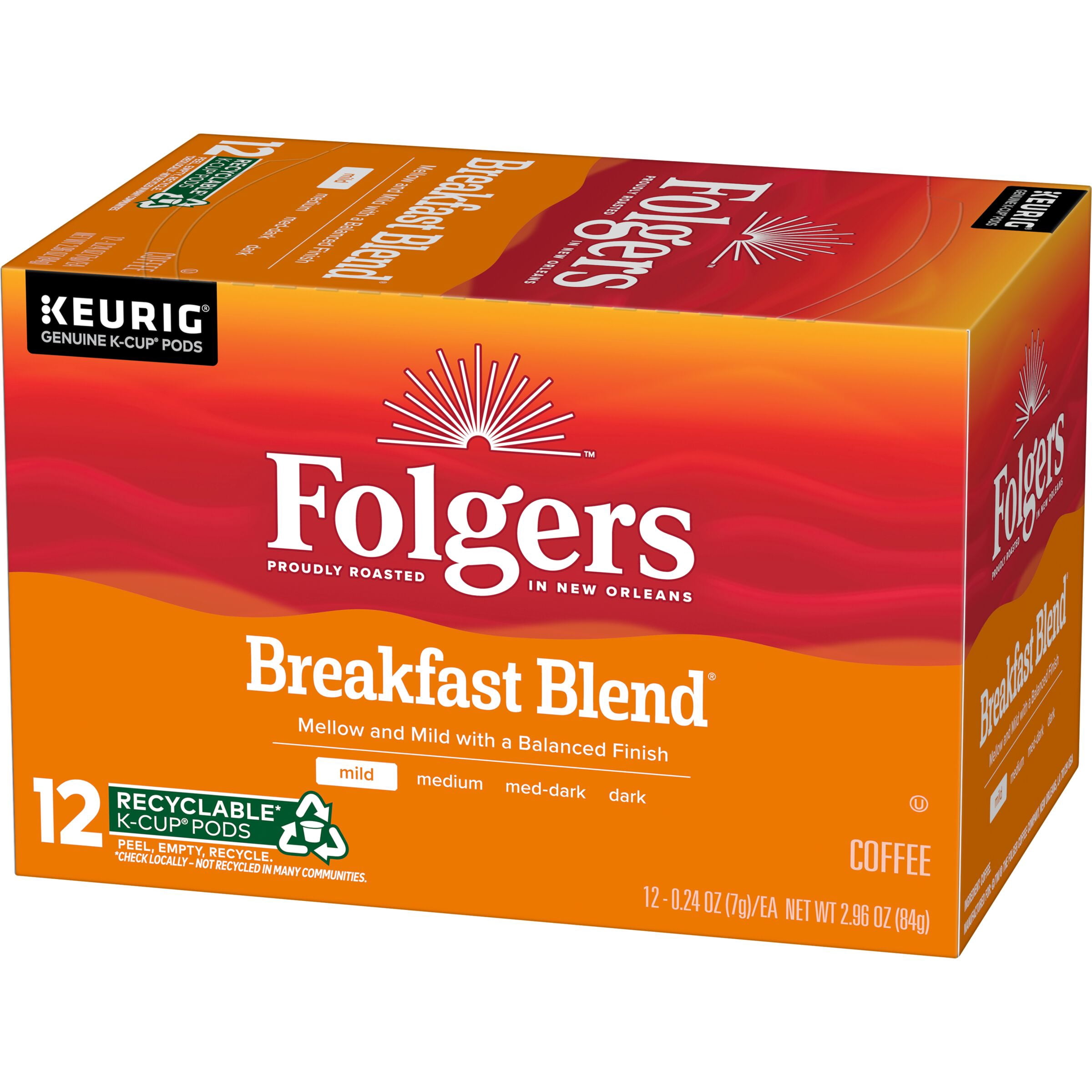 (72 Count) Folgers Breakfast Blend, Mild Roast, K-Cup Coffee Pods