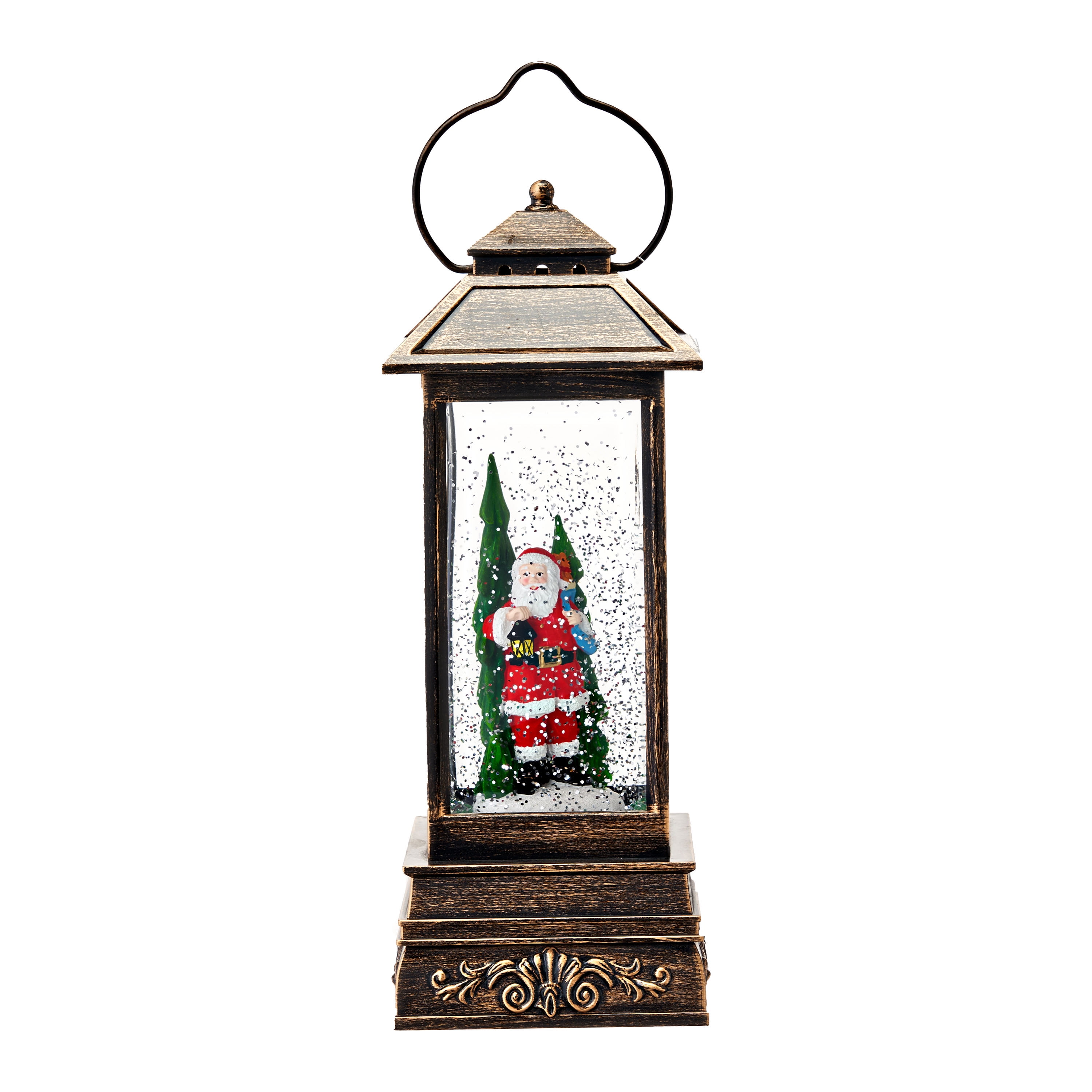 Holiday Time Bronze Lantern Santa Snow Globe, 11"
