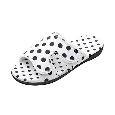 

Womens Adjustable House Slippers Polka Dot Open Toe Sandals Non Slip Comfortable Flats Slip On Casual Beach Shoes