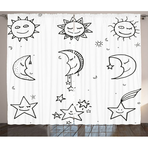 Sketchy Curtains 2 Panels Set Hand Drawn Image Of Sun Moon Stars Emoji Kids Nursery Room Sketchy Curtains 2 Panels Set Hand Drawn Image Of Sun Moon Stars Emoji Kids Nursery Room