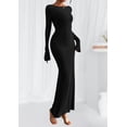 thumbnail image 3 of Vestido PRETTYGARDEN de Manga Larga Maxi de Punto Acanalado Negro XS, 3 of 8