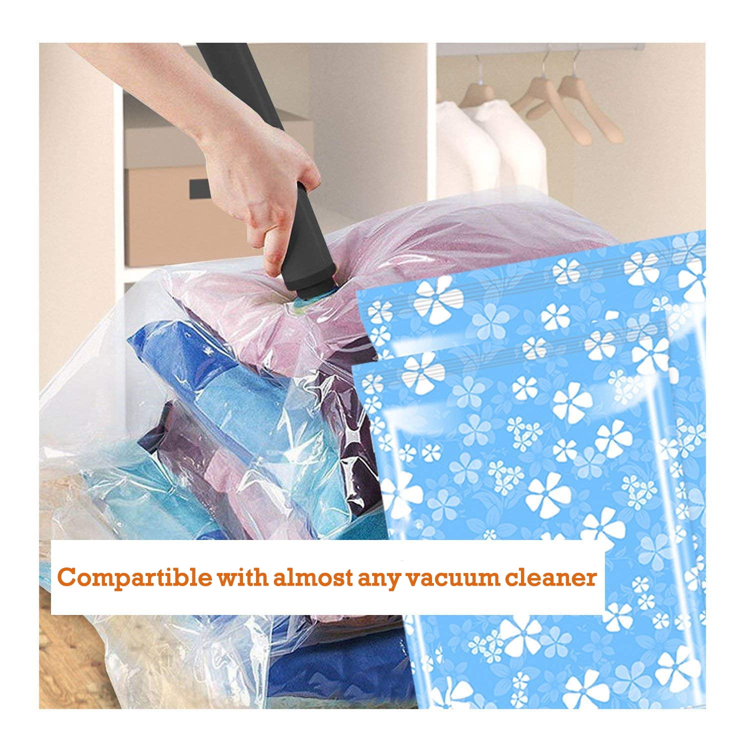 5pcs set No Pump Needed Vacuum Storage Bags for Clothes Blankets Comforters  Sweaters Pillows Home Compression Seal Bags Space Saver…
