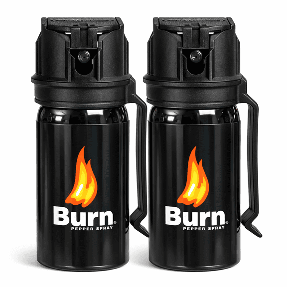Burn Pepper Spray for Self Defense, Police Strength OC Spray with UV Dye, Flip Top Safety, Belt Clip, 1.35 oz, 2 Pack