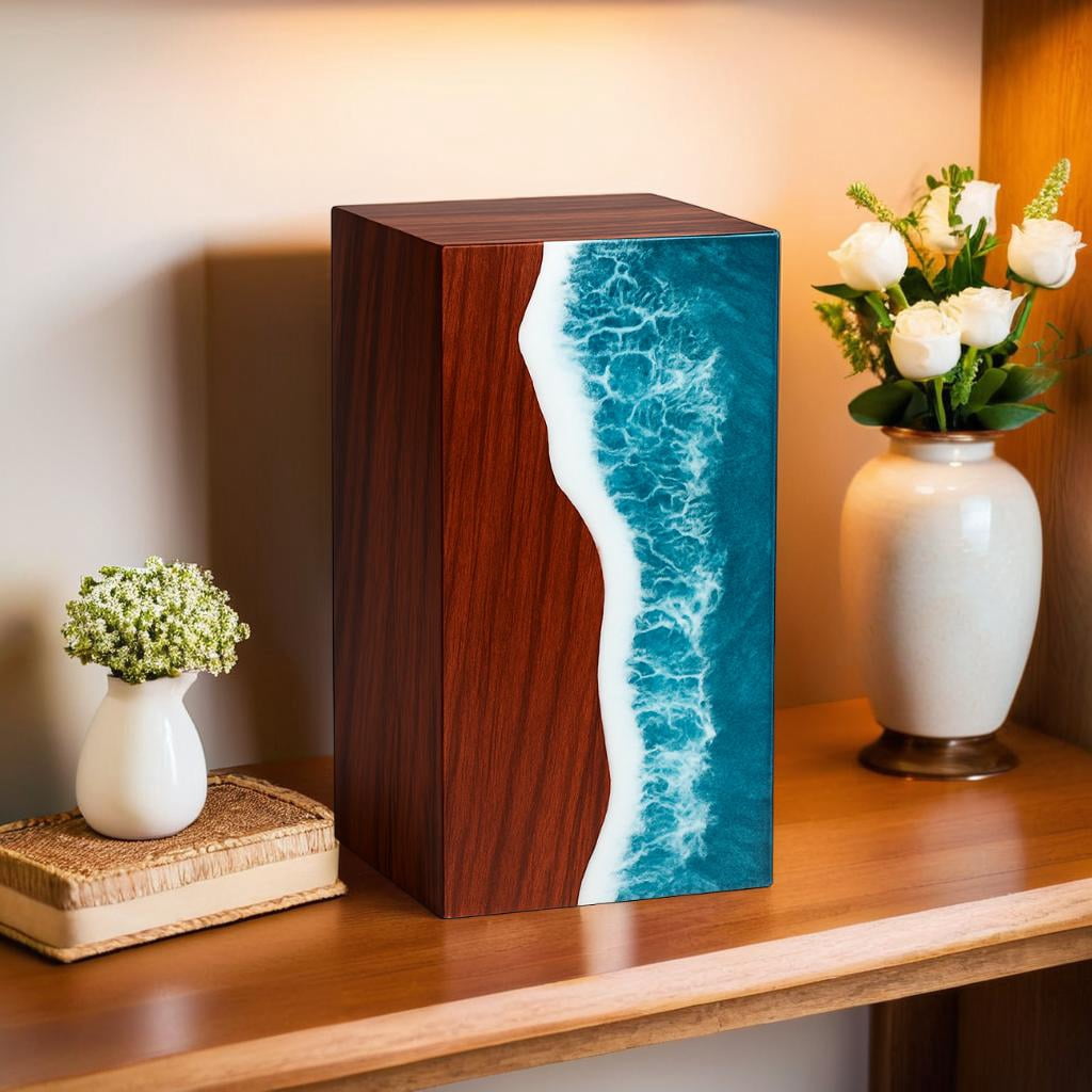 Wooden Urns for Human Ashes Adult Cremation Urns for Human Ashes Ocean Wave Design Wooden Urn Box Memorial Cremation Urn Box for Human & Pet Ashes