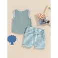 thumbnail image 5 of Aojekbee Toddler Boys Summer Outfits Pocket Sleeveless Tank Tops and Stripe Elastic Waist Shorts 2Pcs Clothes Set, 5 of 10