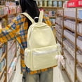 thumbnail image 5 of Solid Color Backpack with Zippered Side Pocket, Aesthetic School Backpack, Lightweight Breathable Bookbag for Middle School College, Yellow, 5 of 8