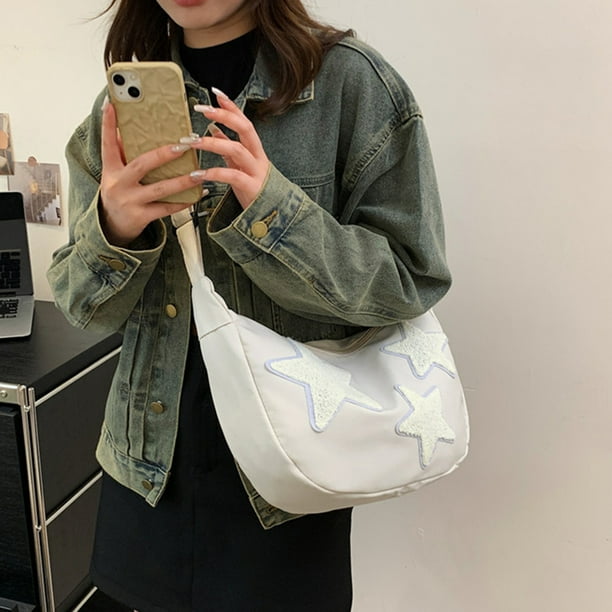 Bolso Bandolera Lona para Mujer Bolso Suave para Libros Estudiantes Con Correa Ajustable blanco Walmart en linea