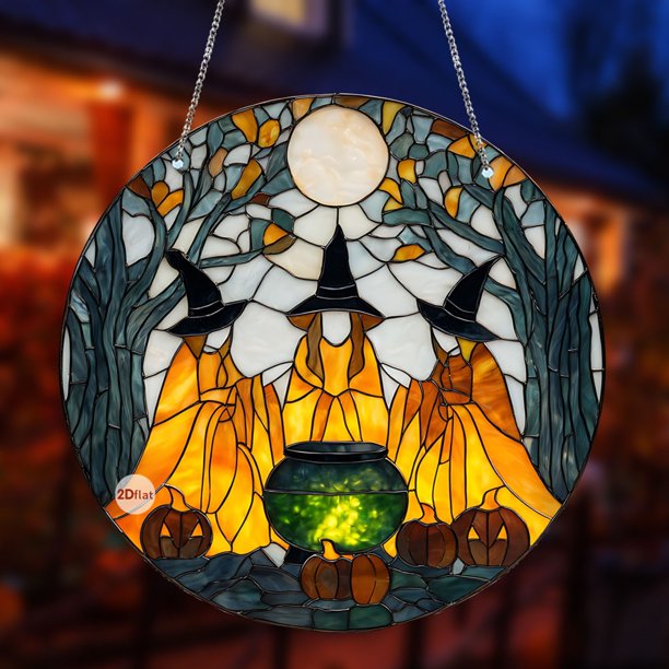 Colgante Acrílico de Halloween Yst250812002 | Adornos Colgantes Planos 2D de Murciélagos, Fantasmas y Brujas | Adornos Espeluznantes Ligeros y Duraderos | Fácil de Colgar para Fiestas de Halloween, C