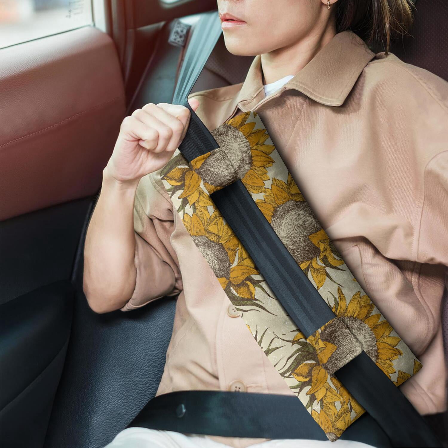 Country Chic Sunflower Seatbelt Pillow - Soft Mastectomy Cushion for Car - Vintage Floral Design for Post Surgery Recovery - Pressure Relief for Chest