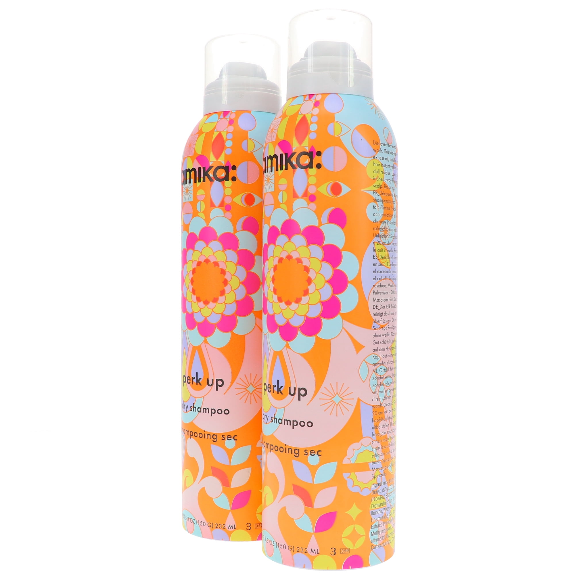Amika Perk Up Shine Enhancing, Oil Control Dry Shampoo with Fresh Clean Scent, 5.3 oz, 2 Piece