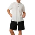 thumbnail image 6 of Men's Linen Shirt Summer Casual, Casual Button Down Shirt Breathable & Lightweight, Stand Collar Short Sleeve Solid Color Cotton Linen Blend, Quick Dry Relaxed Fit | Zenithor,White M, 6 of 6