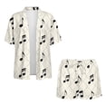thumbnail image 4 of Xoenoiee Music Note Plaid Print Womens 2 Piece Outfits Summer Open Front Cardigan Cover Up and Shorts Set Comfy Half Sleeve Kimono Swim Cover Up, S, 4 of 7