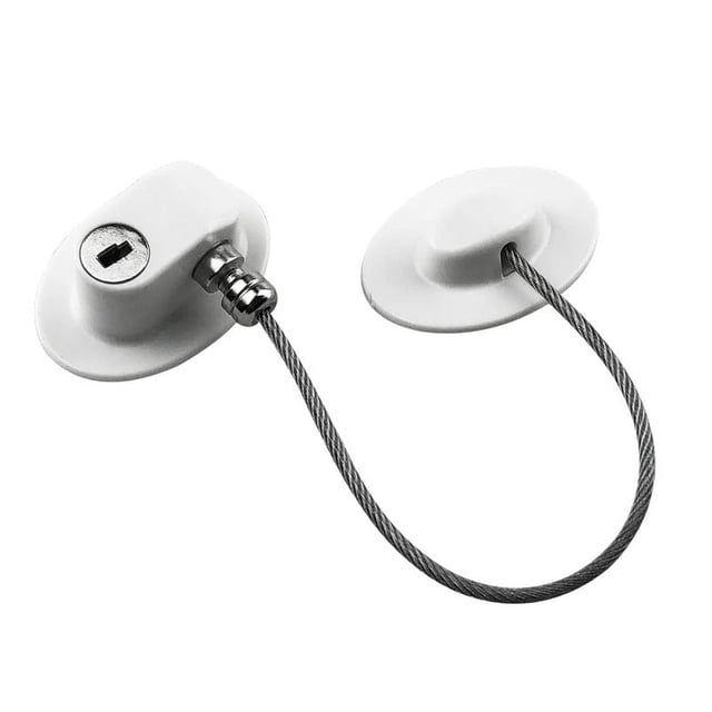 Cerradura de seguridad para niños, Cerradura de puerta de refrigerador, Cerradura de seguridad con cable de 17 cm para ventanas, refrigeradores, puertas, baños, cajones, gabinetes (blanco)