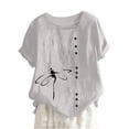 thumbnail image 1 of Scyoekwg Hauts Habillés pour Femmes Tendance Col Rond Boutons Manches Retroussables Hauts Mode Imprimé Graphique T-Shirt Confortable Manches Courtes T-Shirts Décontractés Amples Été Blouses Légères (Blanc, m), 1 of 5