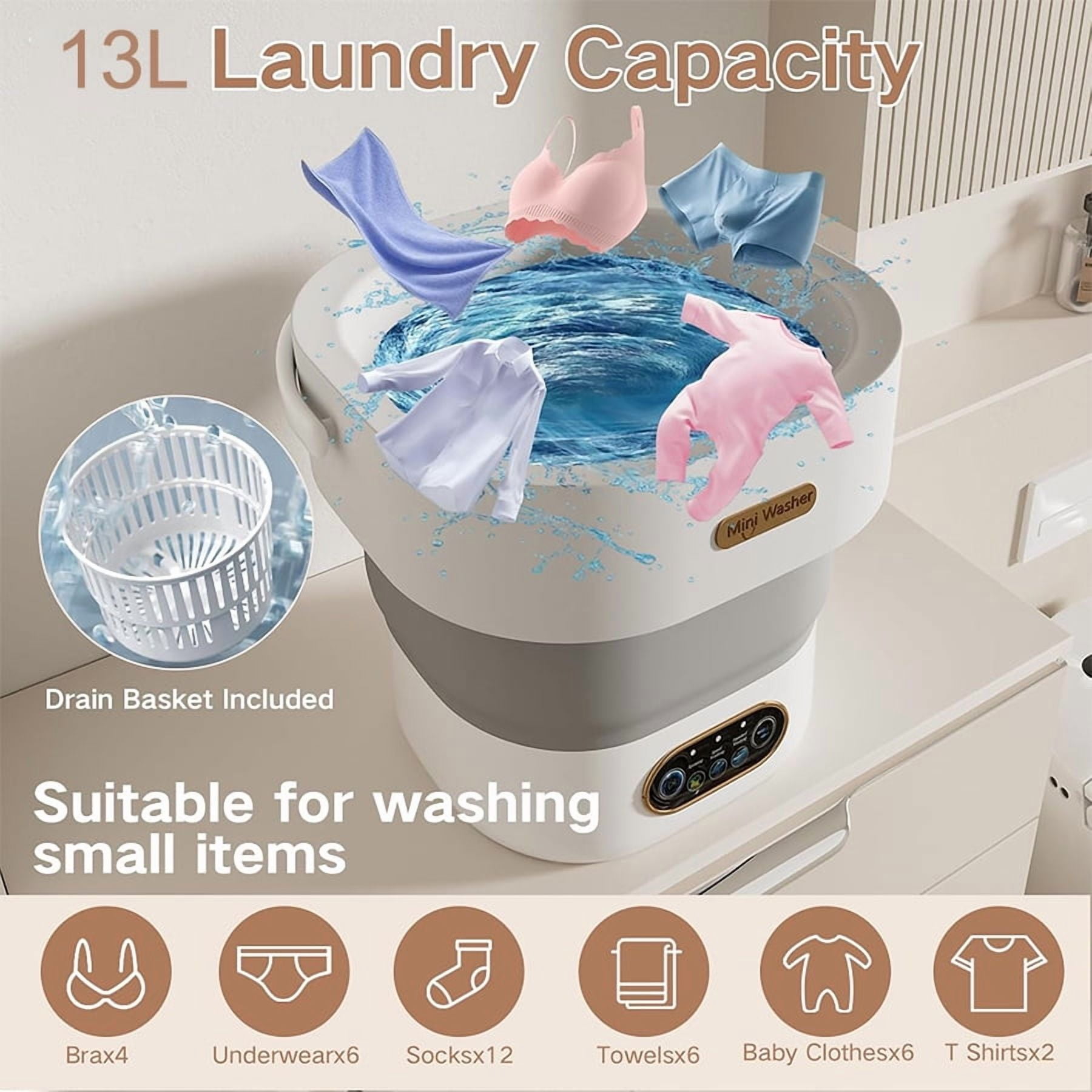 Portable Washing Machine, 13L Baby Clothes, Underwear, Small Items Washer, 3 Cleaning Modes, Low Noise, Ideal for RV Travel, Hotels, Homes, Camping