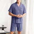 thumbnail image 2 of Bovxnpu Mens Pajamas Set Short Sleeve Lapel Pocket Elastic Waist Pajamas Sleepwear, 2 of 6