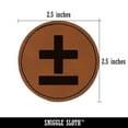 thumbnail image 2 of Plus or Minus Range of Values Math Symbol 2.5" Faux Leather Round Engraved Iron-On Patch - Brown, 2 of 6