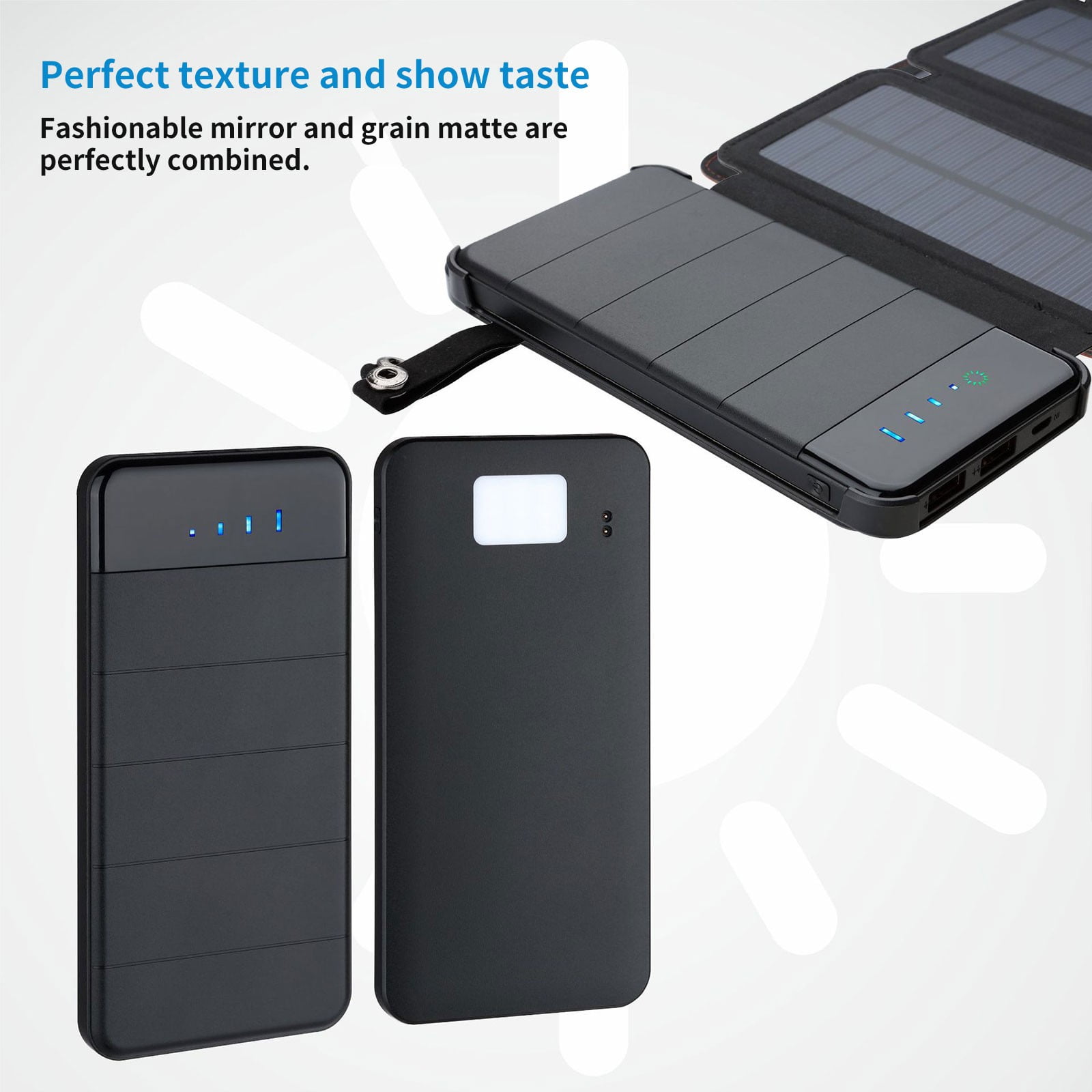 HOZVOMI Folding Solar Charger 10000mAh Portable Power Bank, Outdoor Solar Power Supply with Dual USB and Type-C Output for Mobile Devices