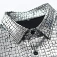 thumbnail image 4 of USNSM Men's Disco Nightclub Sequins Short Sleeve Button Down Shirts 70s Party Dress Shirts Trendy Performance Clothes Silver XL, 4 of 7