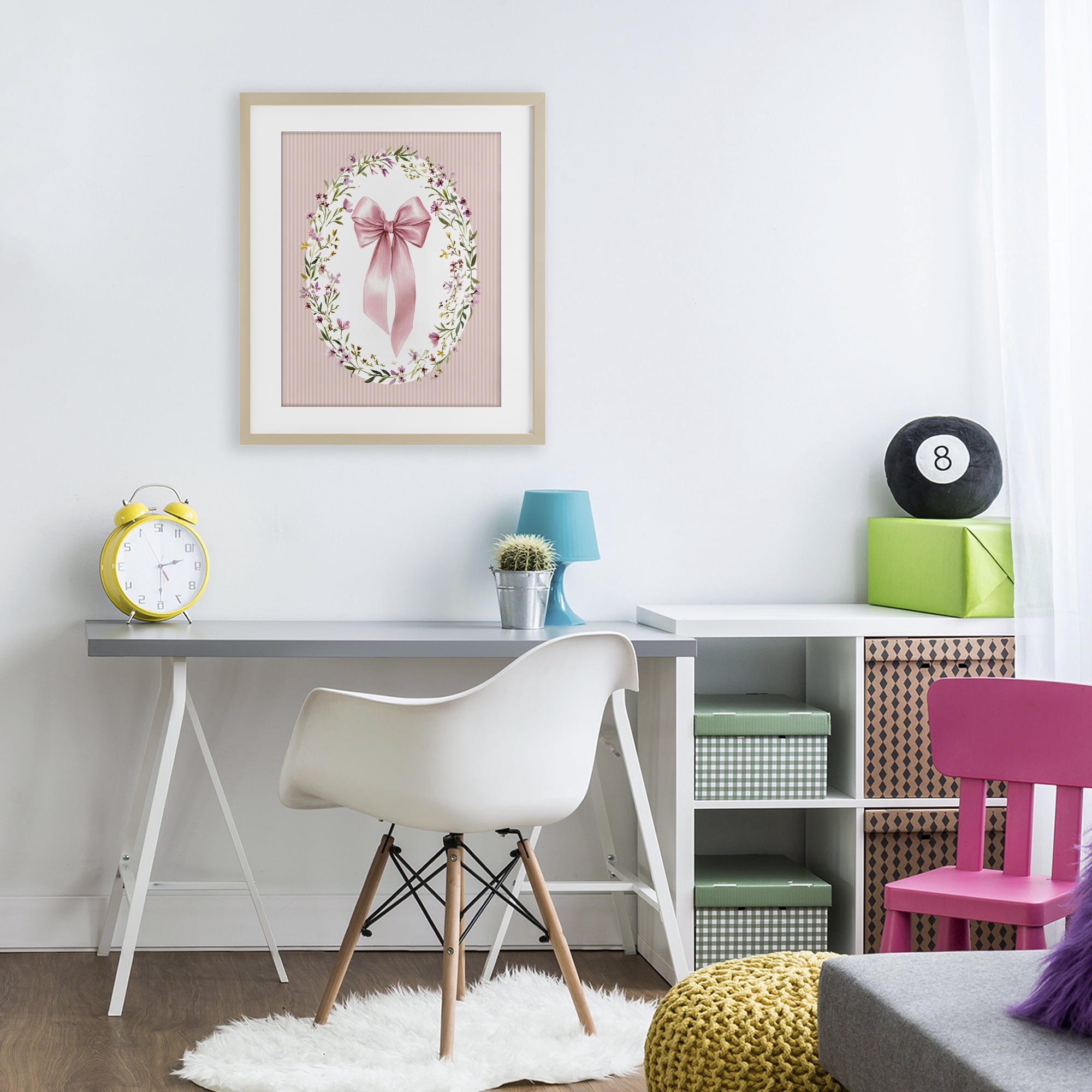 Stupell Industries Ribbon with Oval Florals Birch Framed Print Under Glass, design by Christine Simpson Art