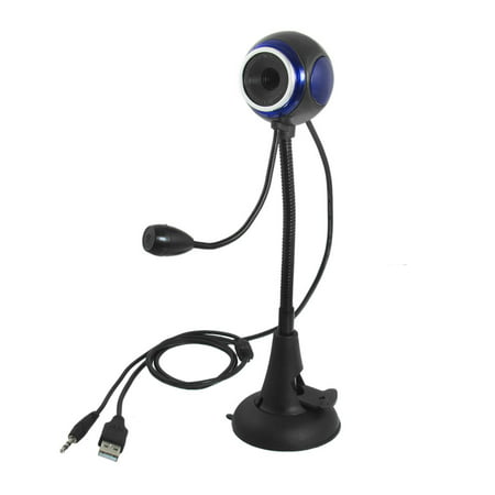 Rubber Suction Base Flexible USB Webcam Black w Mic for Laptop