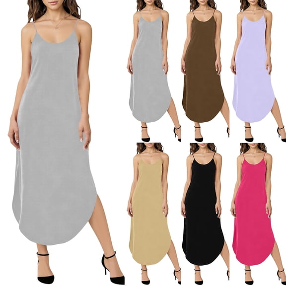 Ashirexll Womens Summer Dresses, Casual Dresses for Women, Classic Casual Solid Color V-Neck Sleeveless Pocket Spring Dress