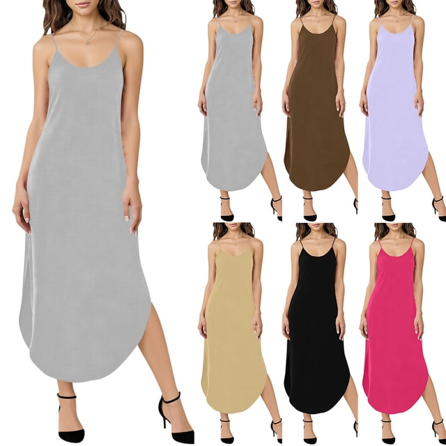Sentmoon Plus Size Dress Formal Sleeveless V Neck Summer Dresses Spring Solid Color Regular Fit Spaghetti Strap Long Dress Active for Summer and Hot Weather S