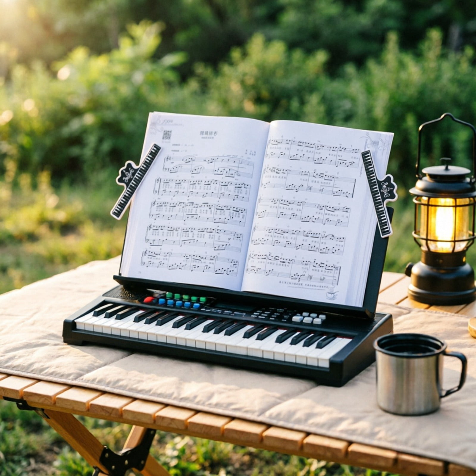 Keyboard Sheet Music Stand Attachment, Black Music Book Holder with Clips, Portable Piano Accessory for Holding Sheet Music Securely During Practice