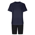 thumbnail image 4 of Penkiiy Women's 2 Piece Outfits Short Sleeve Tops Drawstring Wide Leg Short Matching Leisure Set With Pockets L Navy, 4 of 4