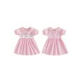thumbnail image 2 of RUINIXCW Kids Toddler Baby Girl Halloween Dress Outfit Baby Little Girl Summer Fall Dress Ghost Embroidery Peter Pan Collar Short Sleeve Striped Dress, 2 of 9