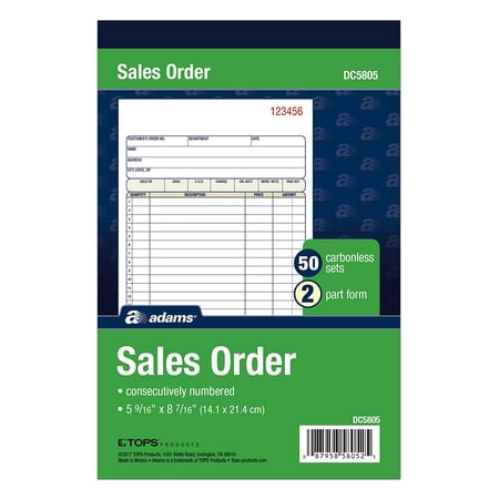 2 Part Sales Order - Sales Order Book, 2-Part, Carbonless, White/Canary, 5-9/16 x 8-7/16 Inches, 50 Sets per Book (DC5805), Premium grade paper with consecutive page numbers.., By Adams,USA