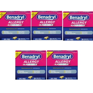 6 Pack BENADRYL ALLERGY LIQUI-GELS DYE-FREE 25MG 24 LIQUI GELS