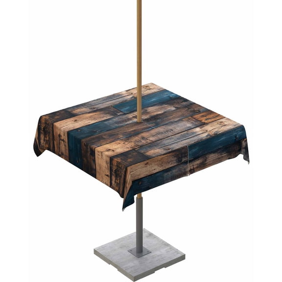 Hokiten Outdoor Tablecloths with Umbrella Hole & Zipper, Vintage Wooden 60x60 Inch Square Tablecloths, Farmhouse Retro Shabby Wood Waterproof Table Cloth, Patio/Pool/Picnic Table Covers